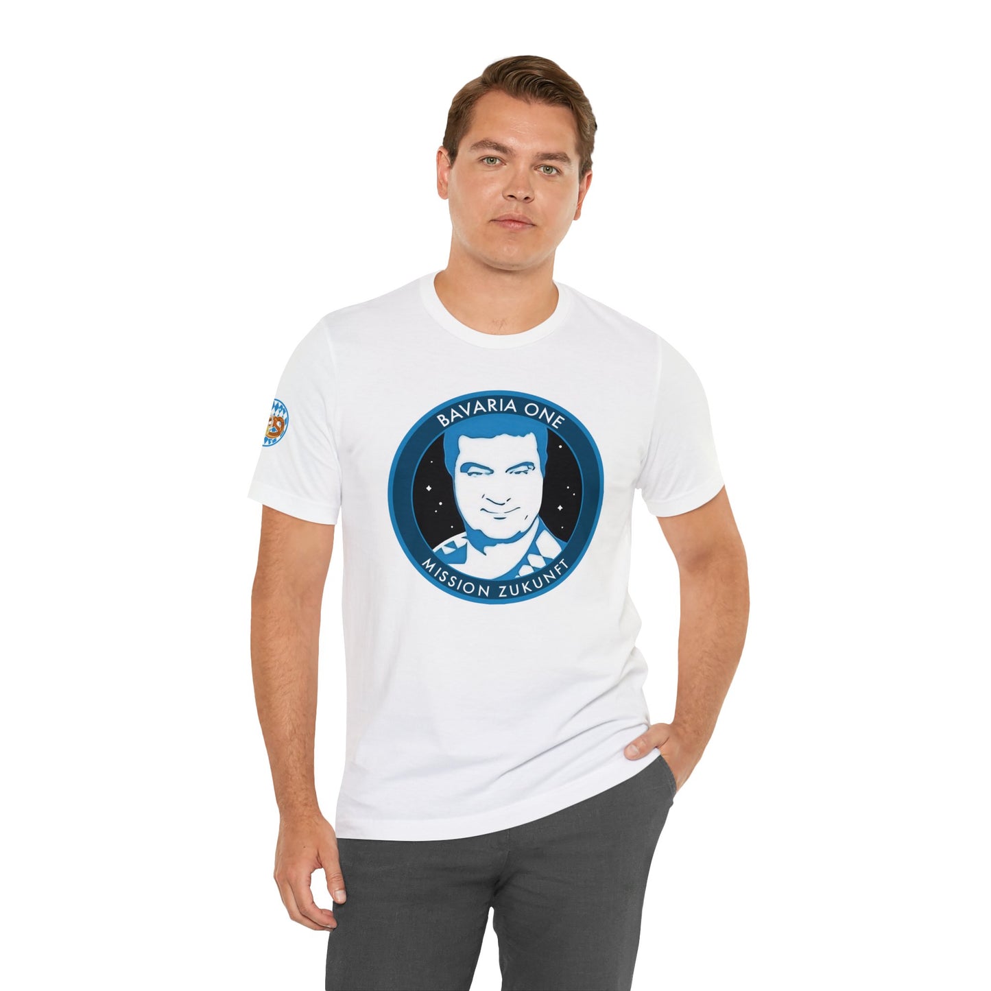 Bier, Brezeln, Bayern Geschenk. Bavaria One Markus Söder Mission Zukunft weißes lustiges T Shirt