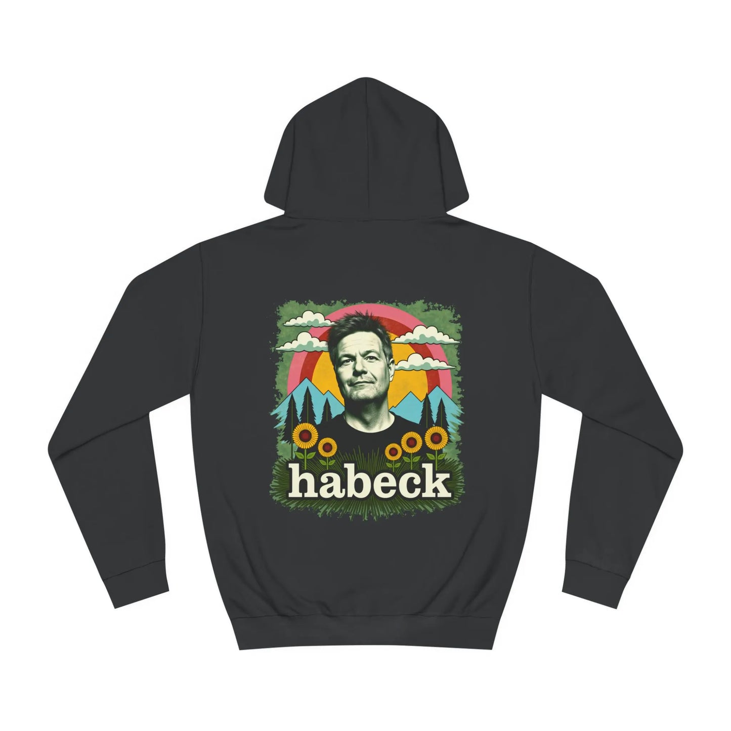 Rückseite vom schwarzen Robert Habeck Meme Hoodie