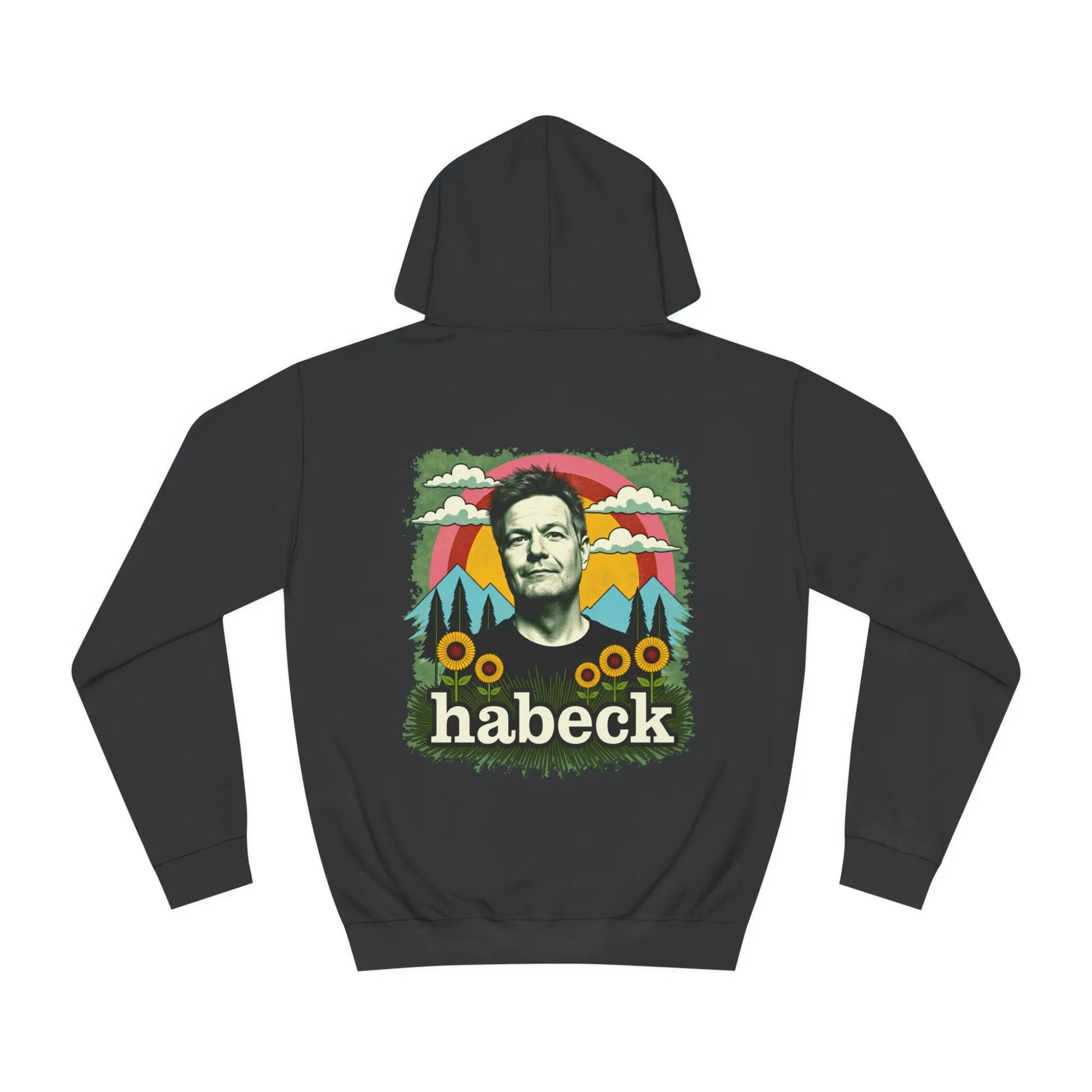 Rückseite vom schwarzen Robert Habeck Meme Hoodie