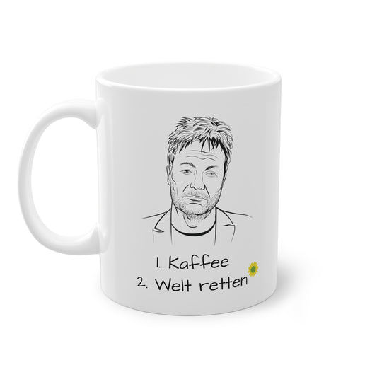 Dr. Robert Habeck Tasse - Bündnis 90 die Grünen - Lineart von müdem Habeck mit To Do Liste: 1. Kaffee 2. Welt retten