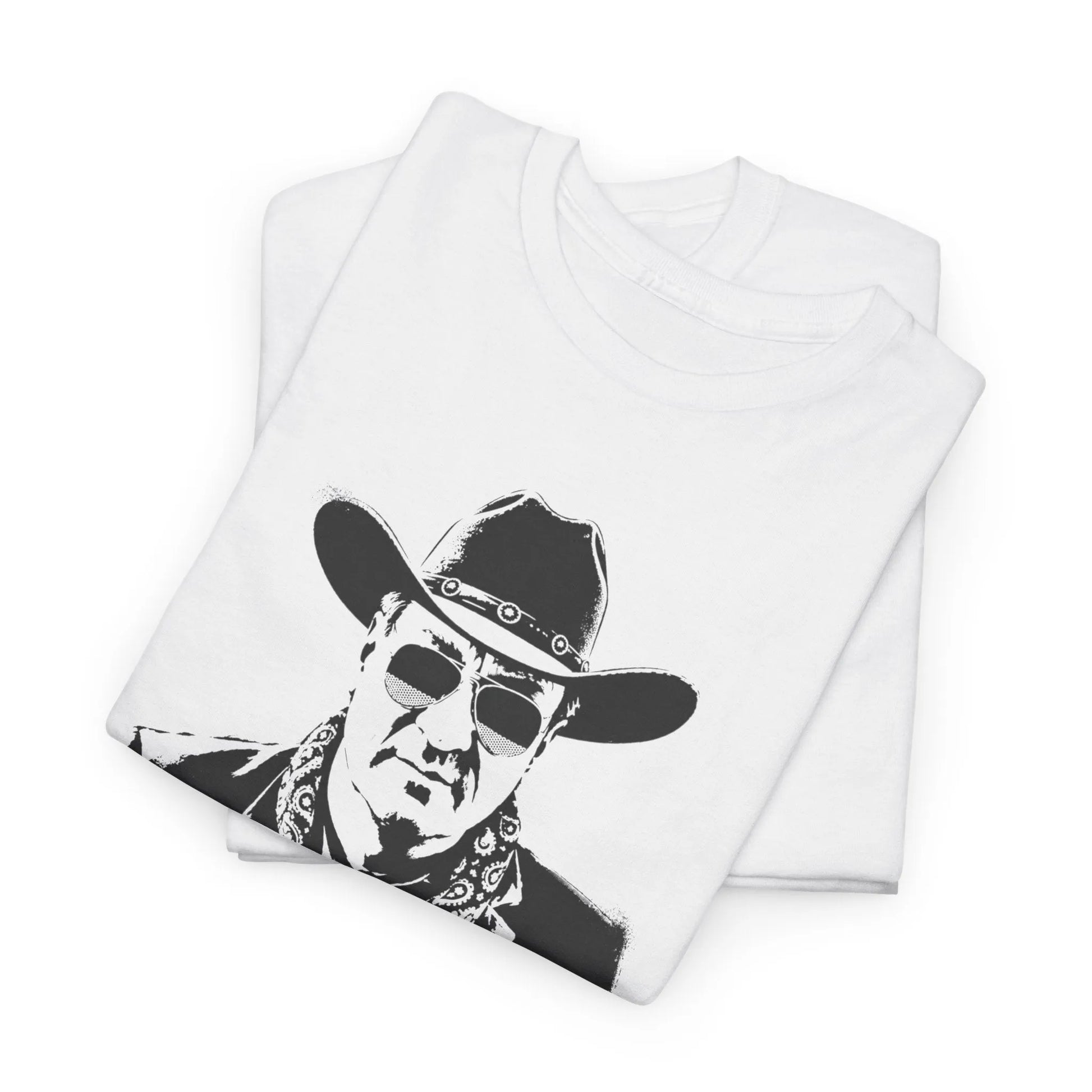 Weißes Western Shirt mit einem Vintage Markus Söder Cowboy Porträt, das perfekte Cowboy Tee und Herren Graphic Tee.